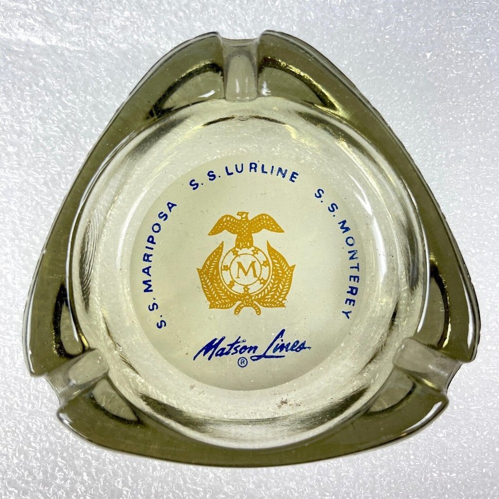 Matson Cruise Lines SS Lurline Mariposa Monterey Vtg AshTray Glass Valet Coaster